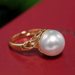 11mm Natural South Sea White Pearl & White Diamond 18K Solid Yellow Gold White Pearl Ring, Seawater Pearl, Gift Idea,  Carved Ring Etsy