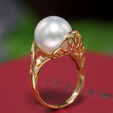 11mm Natural South Sea White Pearl & White Diamond 18K Solid Yellow Gold White Pearl Ring, Seawater Pearl, Gift Idea,  Carved Ring Etsy