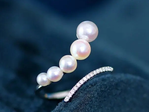 Akoya Pearl  Diamond Ring - 18K Yellow Gold White Pink Pearl Etsy