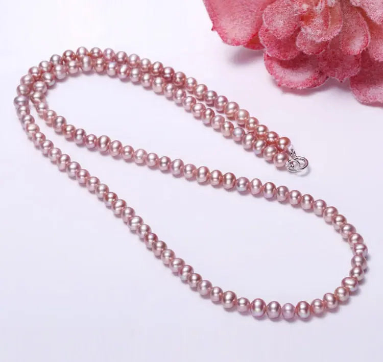5A+ High Luster Pink Purple Pearl Handmade Silver 925 Beaded Pearl Necklace, Freshwater Pearl Choker, Pink Pearl, Beaded Choker, Gift Idea - LaCorserArtJewelry