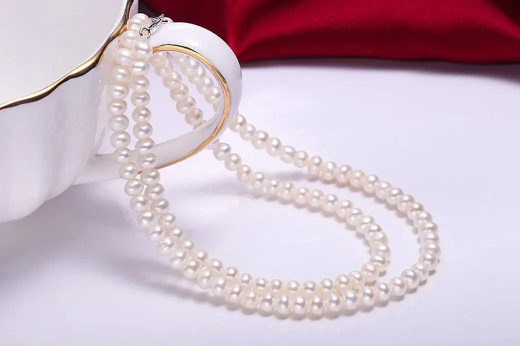 5A+ High Luster White Pearl Handmade Silver 925 Beaded Pearl Necklace, Freshwater Pearl Choker, Pink Pearl, Beaded Choker, Gift Idea Etsy