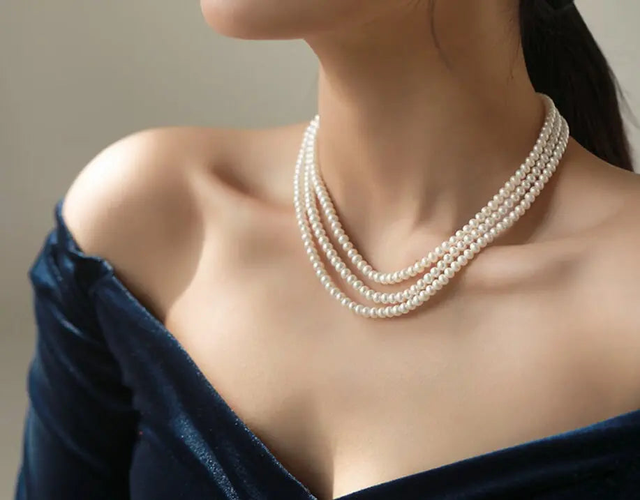 5A+ High Luster White Pearl Handmade Silver 925 Beaded Pearl Necklace, Freshwater Pearl Choker, Pink Pearl, Beaded Choker, Gift Idea Etsy