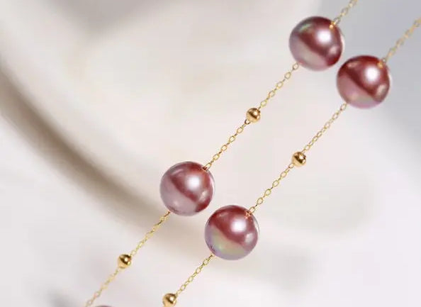 18K Gold Pearl Necklace - Purple Rose Beaded Choker Etsy