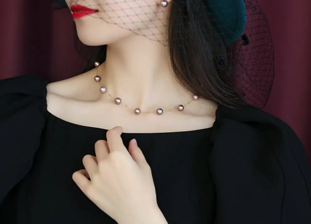 18K Gold Pearl Necklace - Purple Rose Beaded Choker Etsy