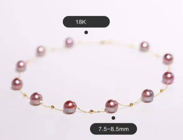 18K Gold Pearl Necklace - Purple Rose Beaded Choker Etsy