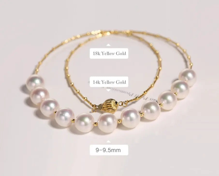 Natural Akoya Pearl 9mm Handmade 14K Yellow Solid Gold Necklace, Seawater Pearl, Pink Pearl, Gift for Her, Anniversary Gift, Gift Idea Etsy