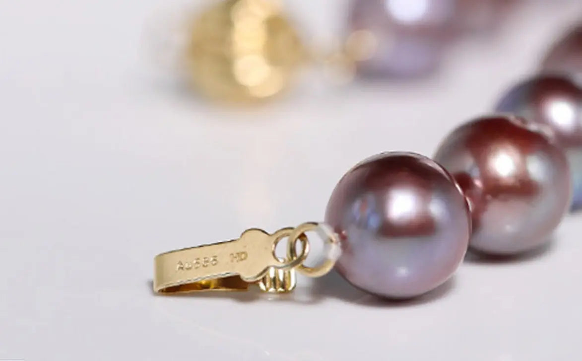 5A+ 10mm High Luster Colorful Pearl Handmade 14k Solid Yellow Gold Beaded Pearl Necklace, Freshwater Purple Pearl, Pink Pearl, Gift Idea Etsy