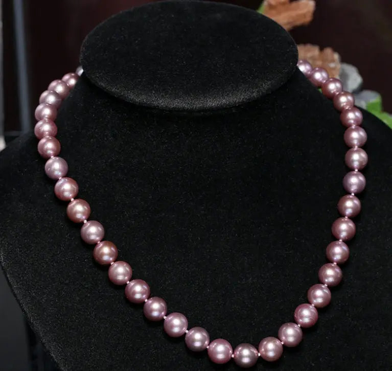 5A+ 10mm High Luster Colorful Pearl Handmade 14k Solid Yellow Gold Beaded Pearl Necklace, Freshwater Purple Pearl, Pink Pearl, Gift Idea Etsy