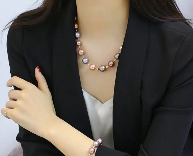 5A+ 13mm Huge Colorful Pearl 14k Solid Yellow Gold Beaded Pearl Necklace, Freshwater Purple Pink Pearl Etsy
