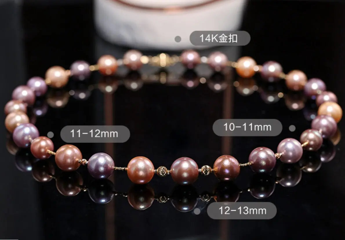 5A+ 13mm Huge Colorful Pearl 14k Solid Yellow Gold Beaded Pearl Necklace, Freshwater Purple Pink Pearl Etsy
