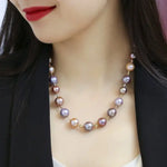 5A+ 13mm Huge Colorful Pearl 14k Solid Yellow Gold Beaded Pearl Necklace, Freshwater Purple Pink Pearl Etsy