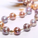 5A+ 13mm Huge Colorful Pearl 14k Solid Yellow Gold Beaded Pearl Necklace, Freshwater Purple Pink Pearl Etsy