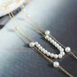 Natural High Luster Pearl 3-5mm 14K Gold Filled White Pearl Long Necklace, Freshwater Baby Pearl Necklace, Gift for Her, Sweater Necklace Etsy