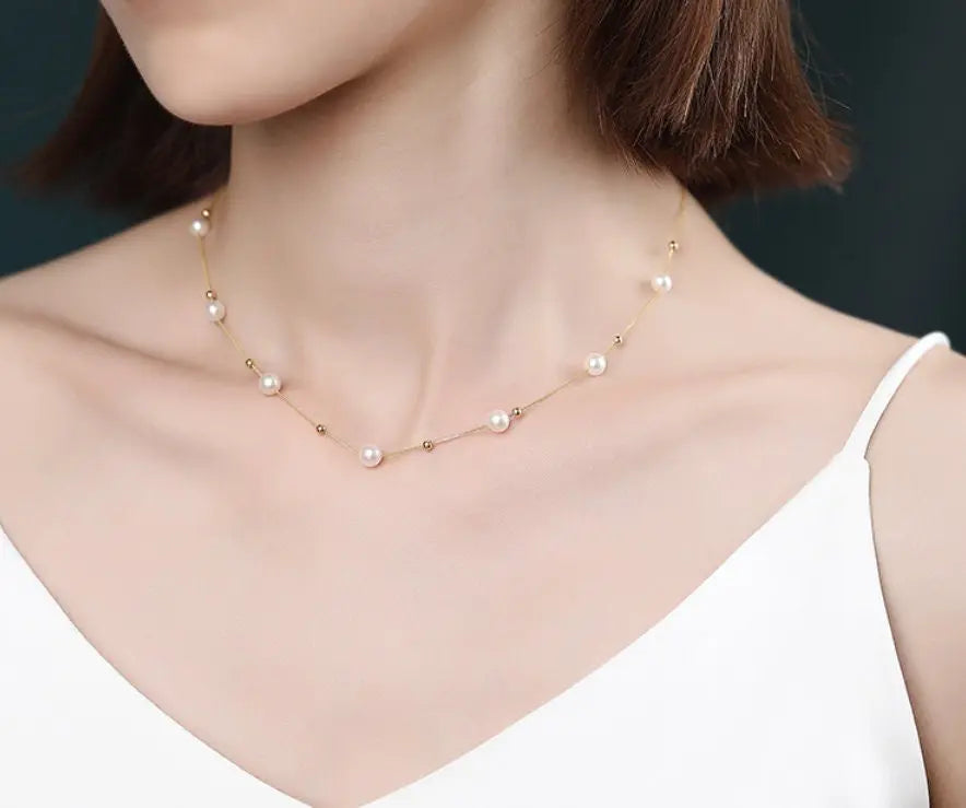 Akoya Pearl Choker Necklace - 5mm Pink Pearl with 18K Yellow Gold Etsy