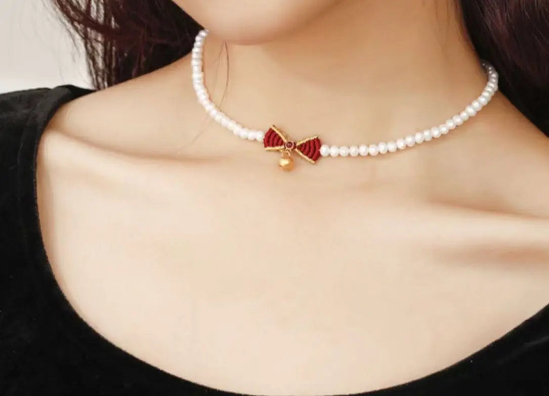 24k Solid Yellow Gold Pearl Bracelet, Freshwater Pearl Bowknot Choker, Pink Beaded Pearl Bow Choker, Gift Idea for Her GF Kid Baby Jewelry Etsy