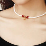 24k Solid Yellow Gold Pearl Bracelet, Freshwater Pearl Bowknot Choker, Pink Beaded Pearl Bow Choker, Gift Idea for Her GF Kid Baby Jewelry Etsy