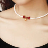 24k Solid Yellow Gold Pearl Choker, Freshwater White Pink Pearl Handmade, Freshwater Pearl Bowknot Choker, Pink Beaded Pearl Bow Bracelet Etsy
