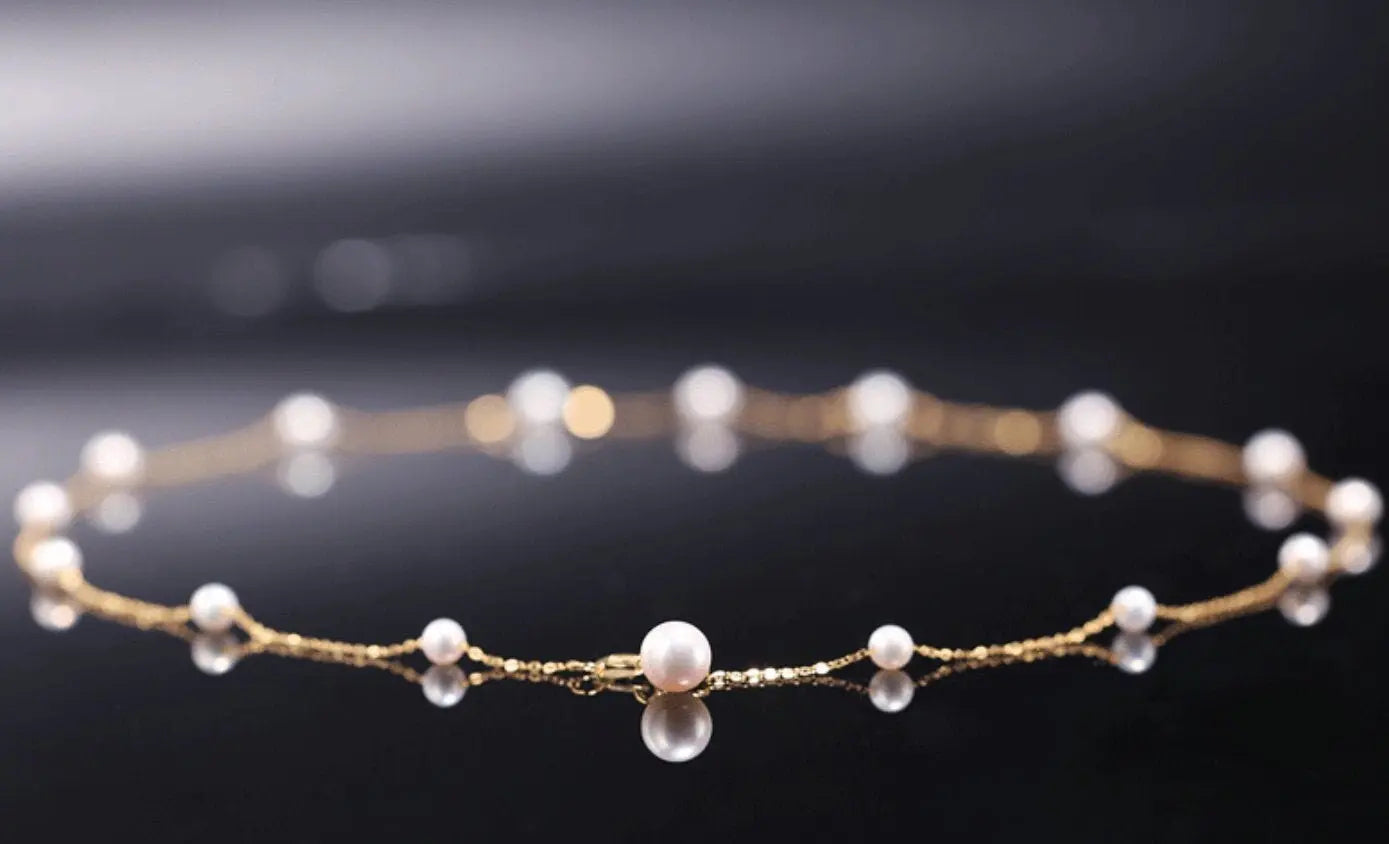 5A+ High Luster White Pink Pearl 3.5-4mm Handmade 18k Solid Yellow Gold Beaded Pearl Necklace, Freshwater Pearl Choker,  Beaded Choker Etsy