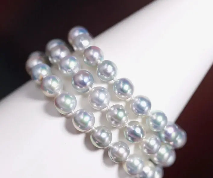 AAA+ Natural Akoya Silver Pearl Necklace - 7mm Grey Pearl Strand Etsy