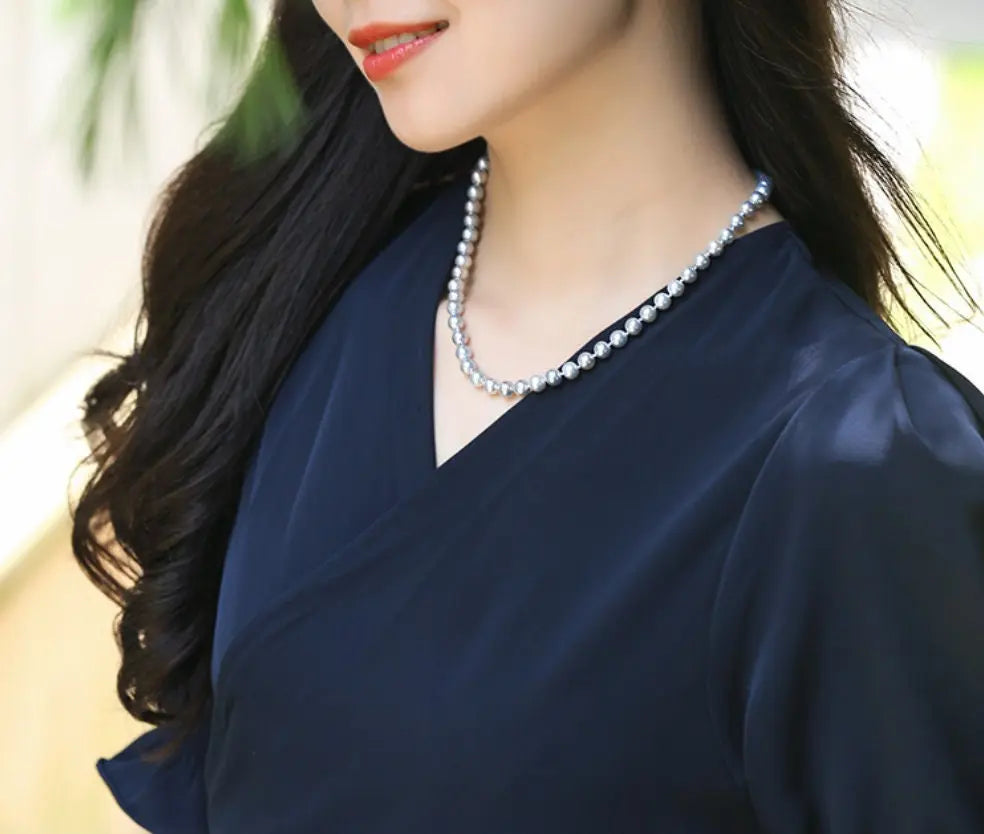 AAA+ Natural Akoya Silver Pearl Necklace - 7mm Grey Pearl Strand Etsy
