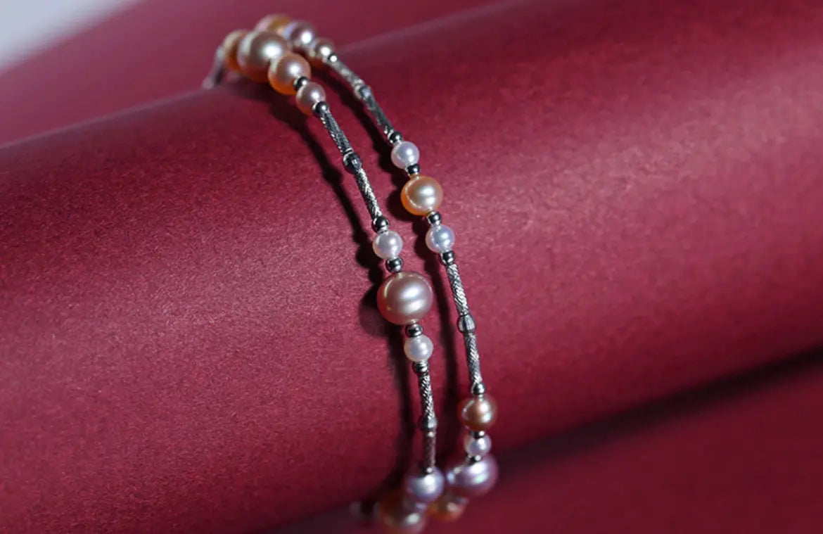 Trendy Mixed Pearls Silver Bangle - 925 Beaded Pearls Accents, High Luster Pearls, Perfect for Layering Jewelry Etsy