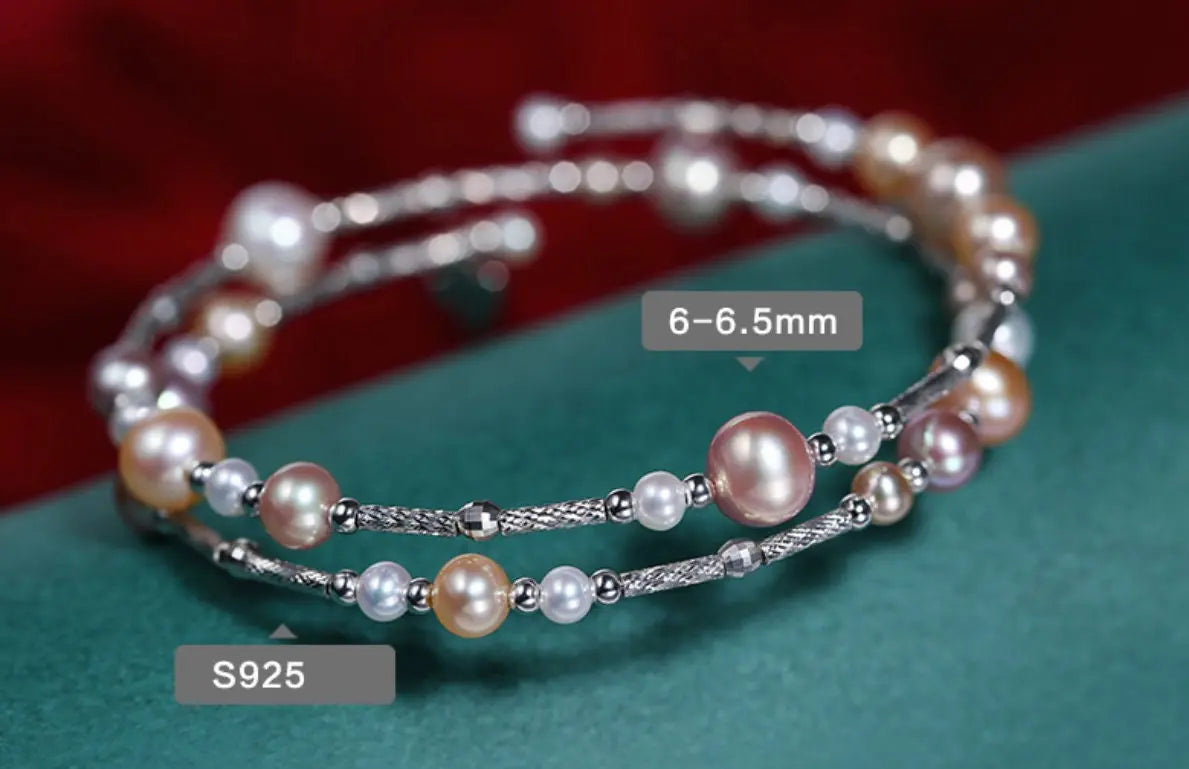 Trendy Mixed Pearls Silver Bangle - 925 Beaded Pearls Accents, High Luster Pearls, Perfect for Layering Jewelry Etsy