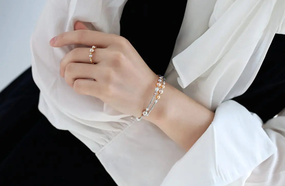 3-6.5mm Natural Colorful High Luster Pearl Beaded Bracelets, S925 Bracelets Akoya Pearl, Golden Pearl Bracelets Etsy