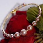 3.5-7.5mm Natural Pink Purple High Luster Pearl Bangles, 18k Yellow Gold Handmade Bangles, Pink Rose Tone Pearl Beaded Bangles, Gift Idea Etsy