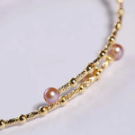 3.5-7.5mm Natural Pink Purple High Luster Pearl Bangles, 18k Yellow Gold Handmade Bangles, Pink Rose Tone Pearl Beaded Bangles, Gift Idea Etsy