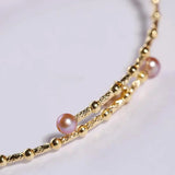 3.5-7.5mm Natural Pink Purple High Luster Pearl Bangles, 18k Yellow Gold Handmade Bangles, Pink Rose Tone Pearl Beaded Bangles, Gift Idea Etsy