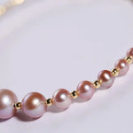 3.5-7.5mm Natural Pink Purple High Luster Pearl Bangles, 18k Yellow Gold Handmade Bangles, Pink Rose Tone Pearl Beaded Bangles, Gift Idea Etsy
