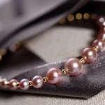 3.5-7.5mm Natural Pink Purple High Luster Pearl Bangles, 18k Yellow Gold Handmade Bangles, Pink Rose Tone Pearl Beaded Bangles, Gift Idea Etsy