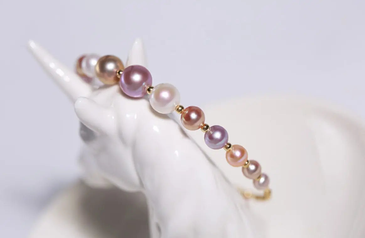 Colorful Purple Pearl Strand Bracelet - 18K Yellow Gold Etsy