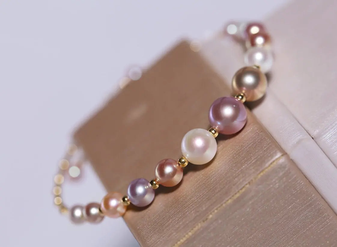 Colorful Purple Pearl Strand Bracelet - 18K Yellow Gold Etsy