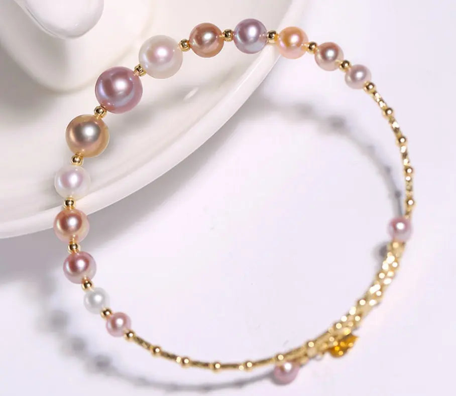 Colorful Purple Pearl Strand Bracelet - 18K Yellow Gold Etsy