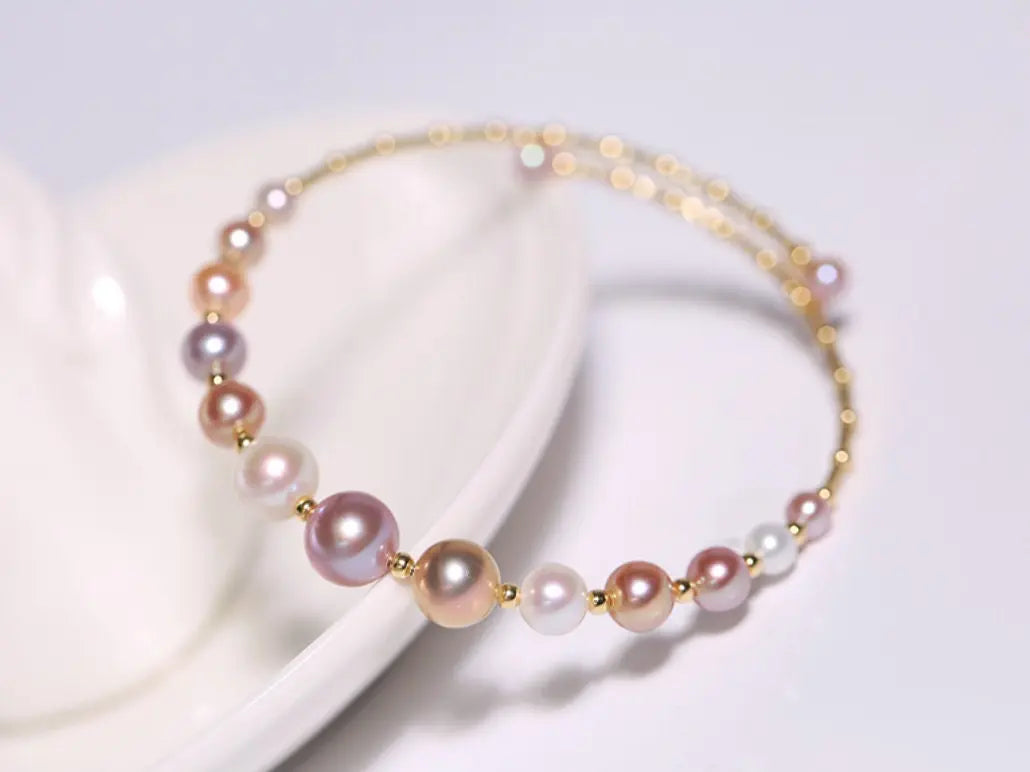 Colorful Purple Pearl Strand Bracelet - 18K Yellow Gold Etsy