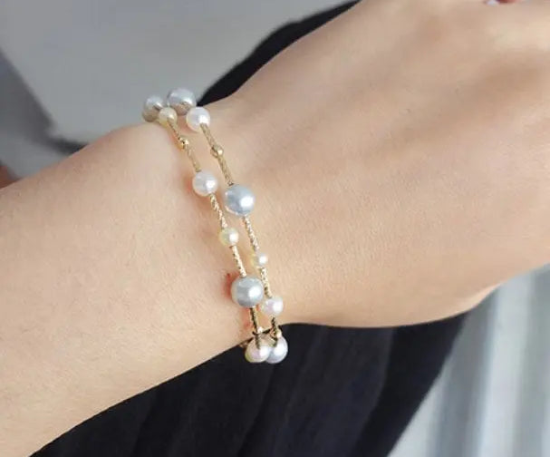 AAA+ High Luster Akoya Pearl Strand Bangles - 18K Yellow Gold Etsy