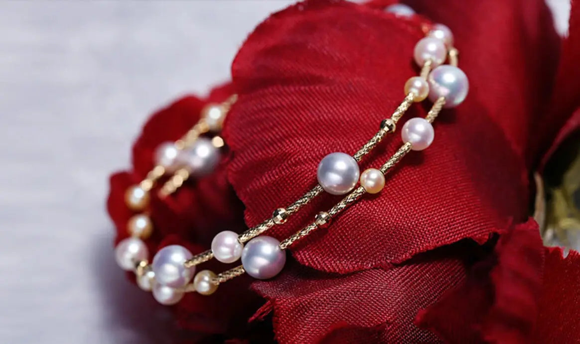 5A+ Natural Golden Pearl 3.5-6.5mm Handmade 18K Yellow  Gold Bracelets, Seawater Pearl, Gift for Her, Golden Pearl, Gift Idea Etsy