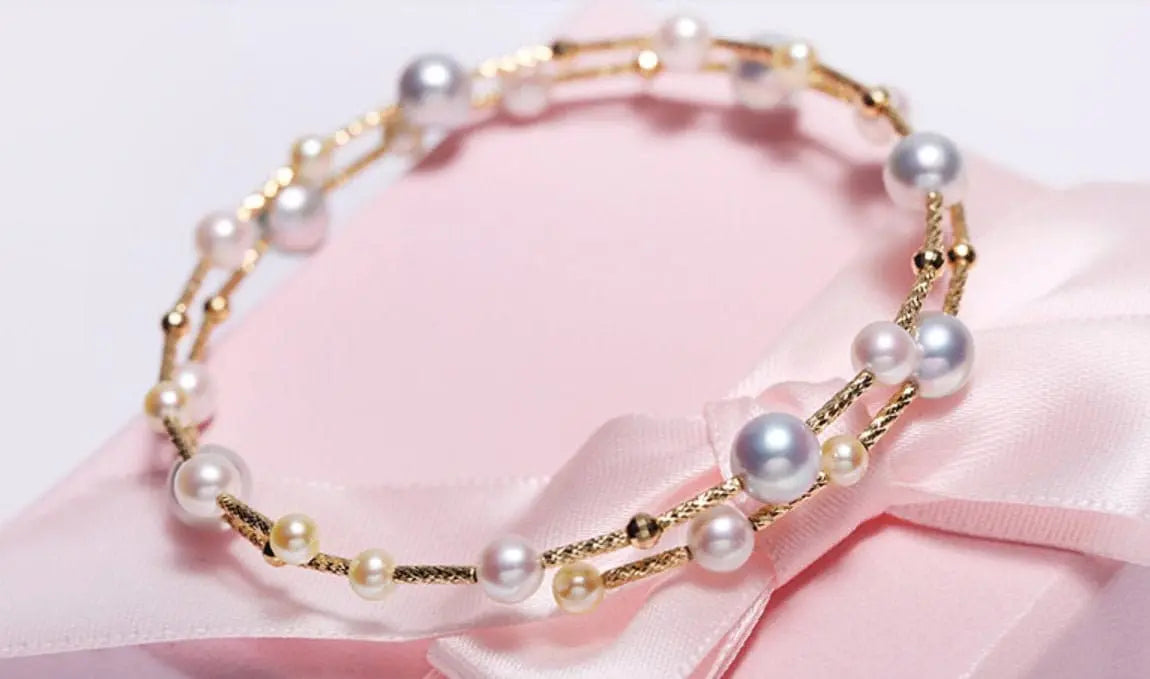 AAA+ High Luster Akoya Pearl Strand Bangles - 18K Yellow Gold Etsy