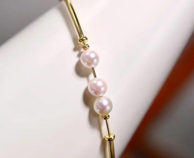 AAA+ 7mm Akoya Pearl Strand Bangles - 18K Yellow Gold Etsy