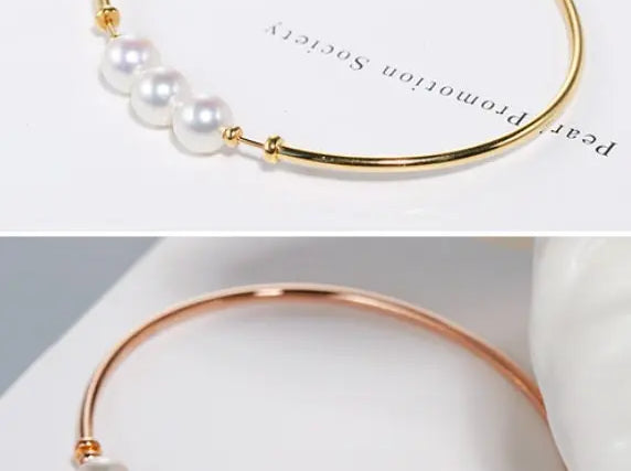 AAA+ 7mm Akoya Pearl Strand Bangles - 18K Yellow Gold Etsy