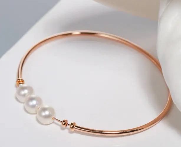 AAA+ 7mm Akoya Pearl Strand Bangles - 18K Yellow Gold Etsy