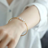 AAA+ 7mm Akoya Pearl Strand Bangles - 18K Yellow Gold Etsy