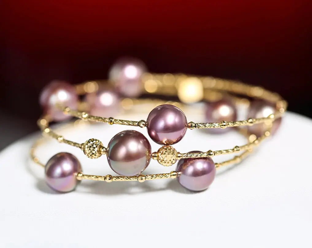 AAA+ Pink Purple Pearl Strand Bracelet - 18K Yellow Gold Etsy