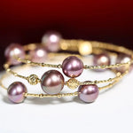 AAA+ Pink Purple Pearl Strand Bracelet - 18K Yellow Gold Etsy