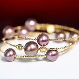 AAA+ Pink Purple Pearl Strand Bracelet - 18K Yellow Gold Etsy