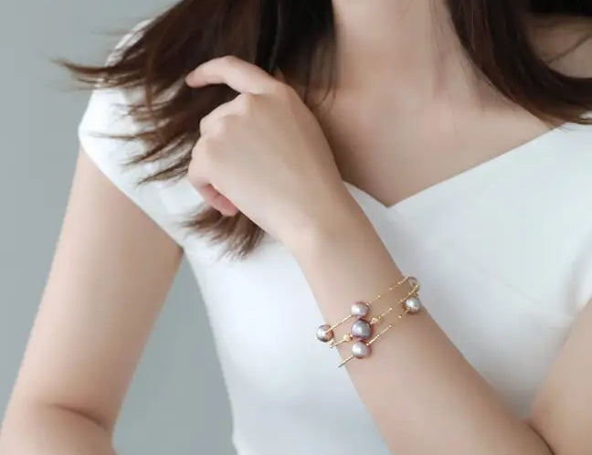 AAA+ Pink Purple Pearl Strand Bracelet - 18K Yellow Gold Etsy