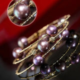 AAA+ Pink Purple Pearl Strand Bracelet - 18K Yellow Gold Etsy
