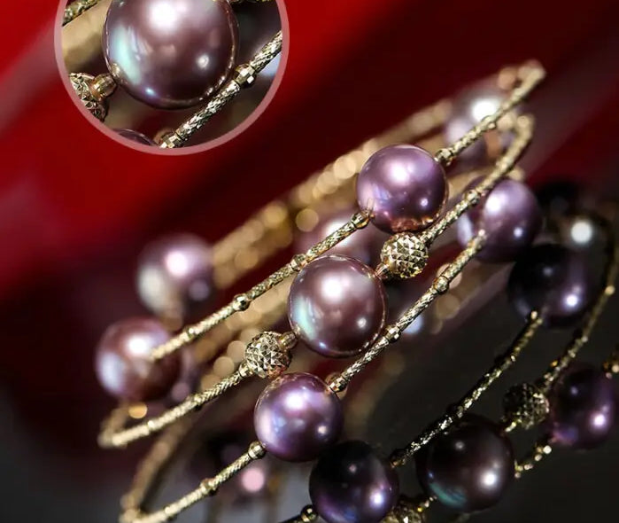 AAA+ Pink Purple Pearl Strand Bracelet - 18K Yellow Gold Etsy