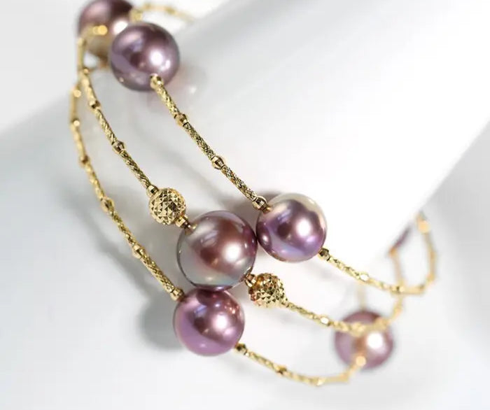 AAA+ Pink Purple Pearl Strand Bracelet - 18K Yellow Gold Etsy